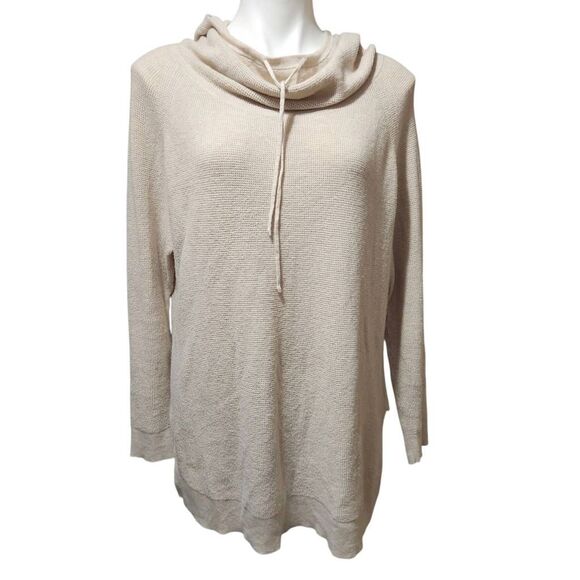 Kinross Cashmere waffle knit cowl neck hoodie light tan oversized small - Picture 1 of 7